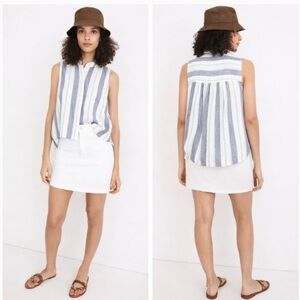 Madewell Women's Herringbone Striped Sleeveless Linen Cotton Breezy Top NWT